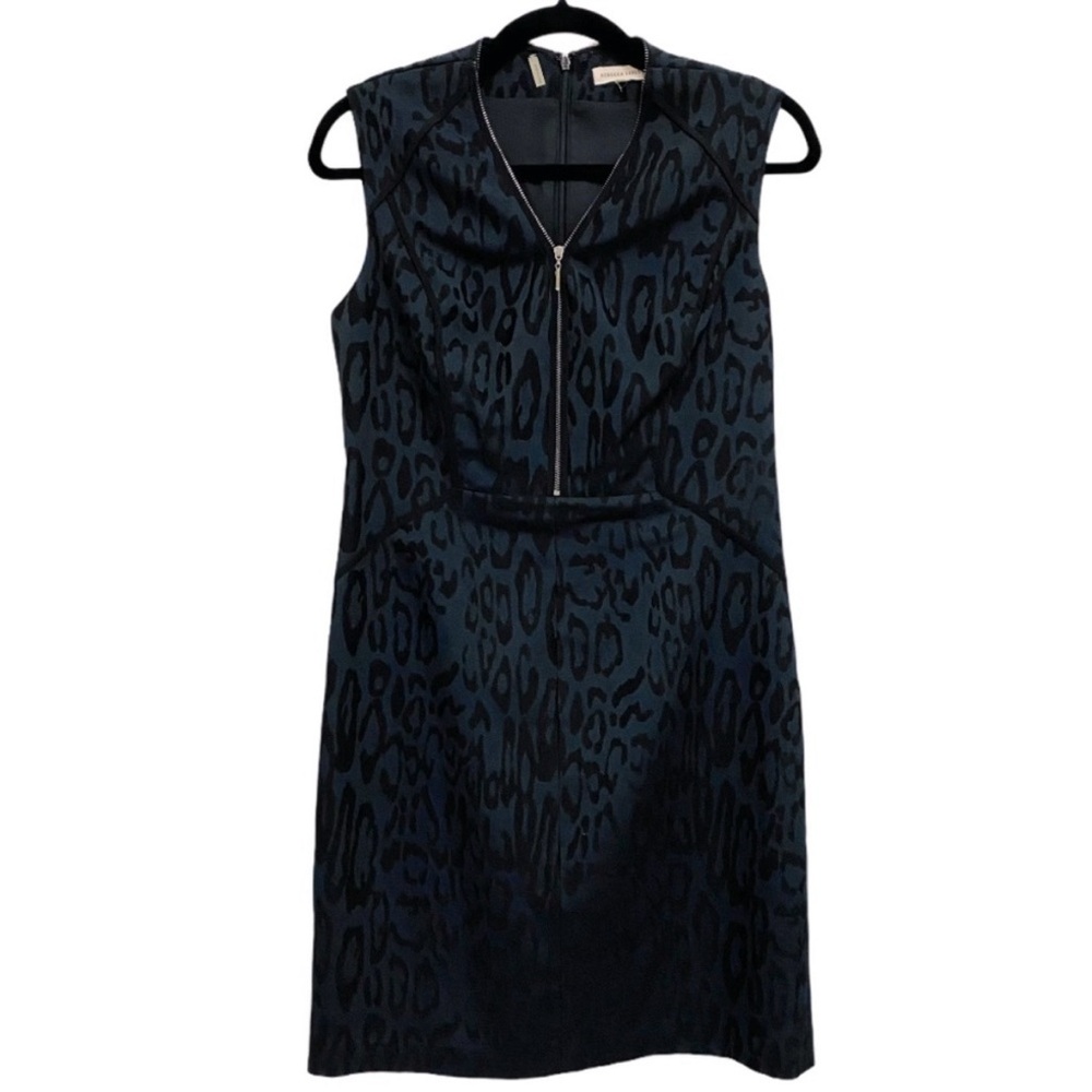 Rebecca Taylor Dress Leopard Jacquard Zip Front / blk navy